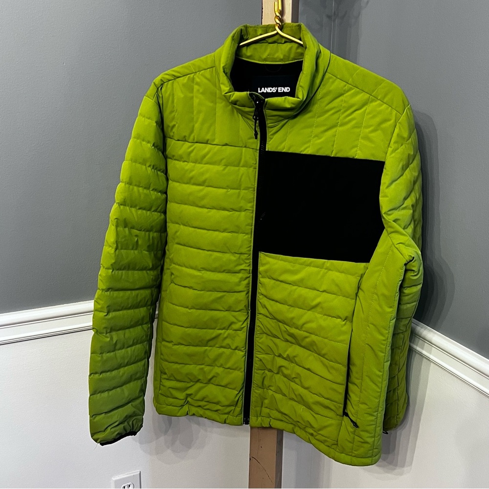 Lands' End Mens Lime Green Packable Puffer 90% Down 10% Feather Coat Jacket L